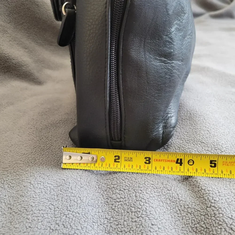 Genuine Black Pebbled Leather Vintage Style Organizer Handbag Multi Pocket‎